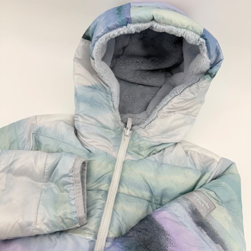 Abercrombie & Fitch Kids‎ 15/16 Puffer Jacket Hooded Blue Purple Watercolor